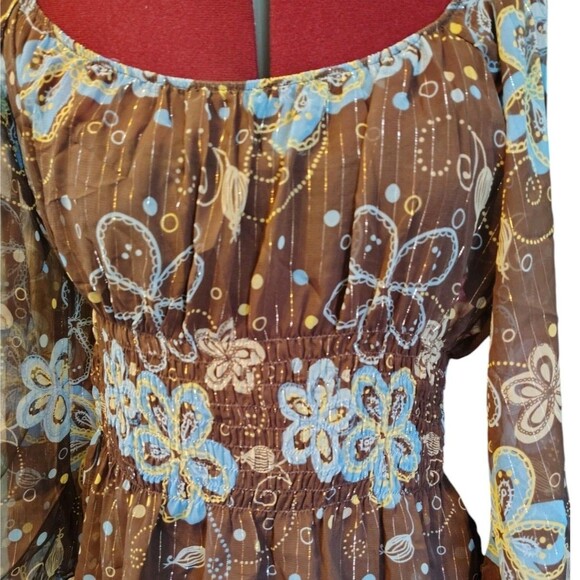 Jordache Two Piece Floral Sheer Blouse and Camisole Size XL15 Brown Blue - Picture 7 of 8